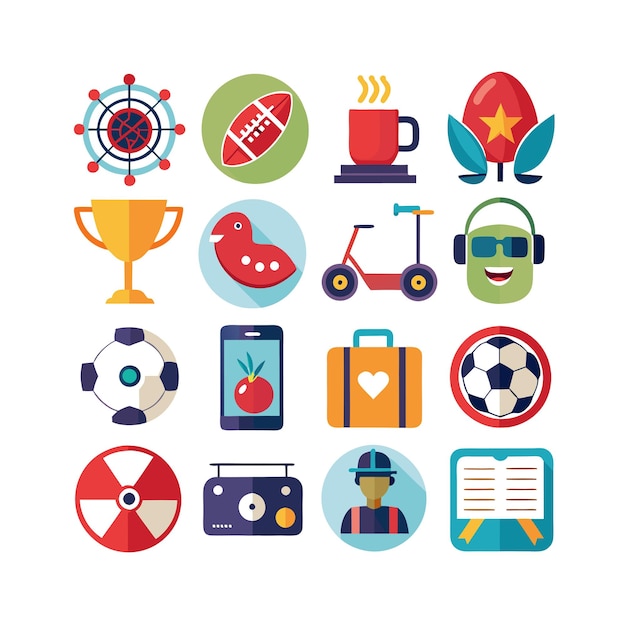 Colección de iconos de pasatiempos e intereses para documentos, sitios web y aplicaciones móviles