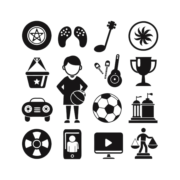 Colección de iconos de pasatiempos e intereses para documentos, sitios web y aplicaciones móviles