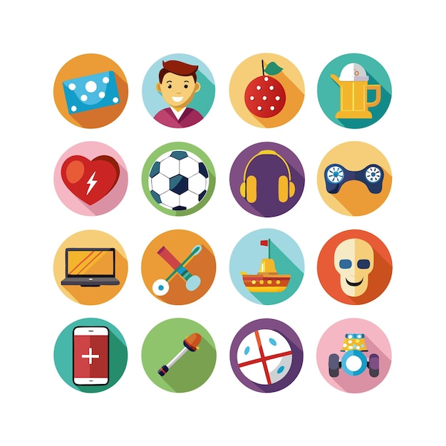 Colección de iconos de pasatiempos e intereses para documentos, sitios web y aplicaciones móviles