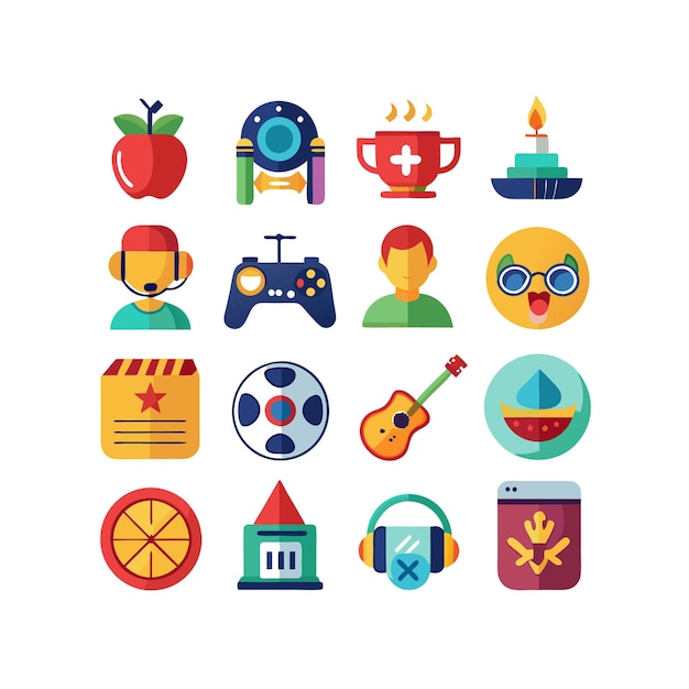 Colección de iconos de pasatiempos e intereses para documentos, sitios web y aplicaciones móviles