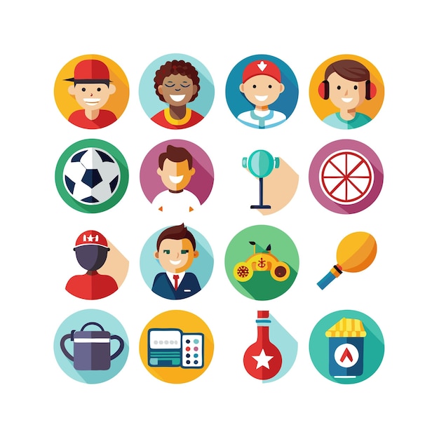 Colección de iconos de pasatiempos e intereses para documentos, sitios web y aplicaciones móviles