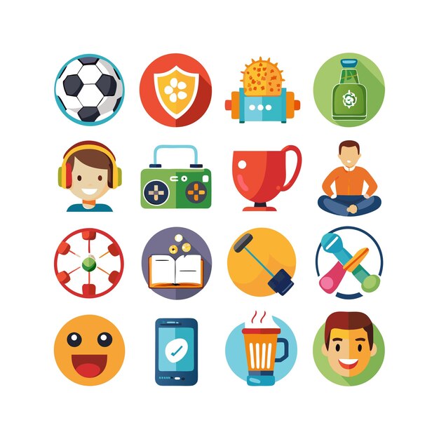 Colección de iconos de pasatiempos e intereses para documentos, sitios web y aplicaciones móviles