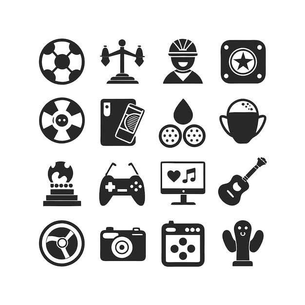 Colección de iconos de pasatiempos e intereses para documentos, sitios web y aplicaciones móviles