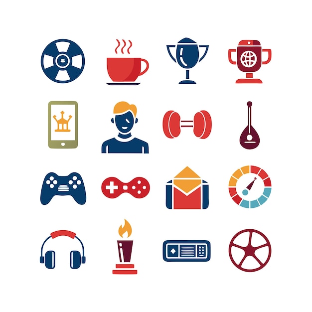 Colección de iconos de pasatiempos e intereses para documentos, sitios web y aplicaciones móviles