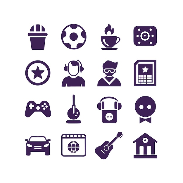 Colección de iconos de pasatiempos e intereses para documentos, sitios web y aplicaciones móviles