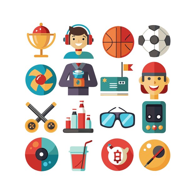 Colección de iconos de pasatiempos e intereses para documentos, sitios web y aplicaciones móviles