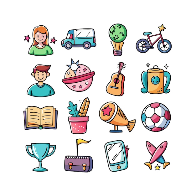 Colección de iconos de pasatiempos e intereses para documentos, sitios web y aplicaciones móviles