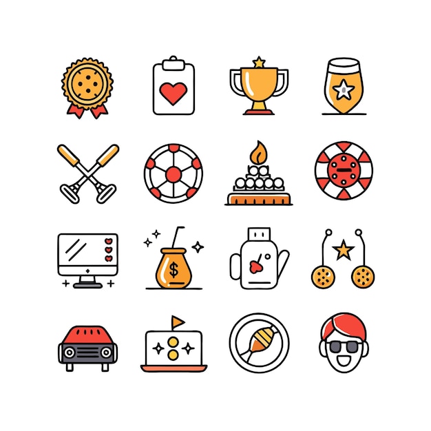 Colección de iconos de pasatiempos e intereses para documentos, sitios web y aplicaciones móviles