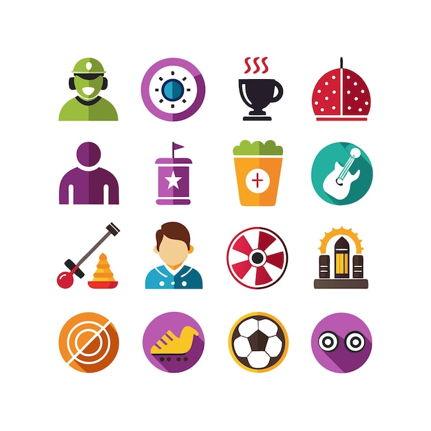Colección de iconos de pasatiempos e intereses para documentos, sitios web y aplicaciones móviles
