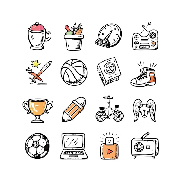 Colección de iconos de pasatiempos e intereses para documentos, sitios web y aplicaciones móviles