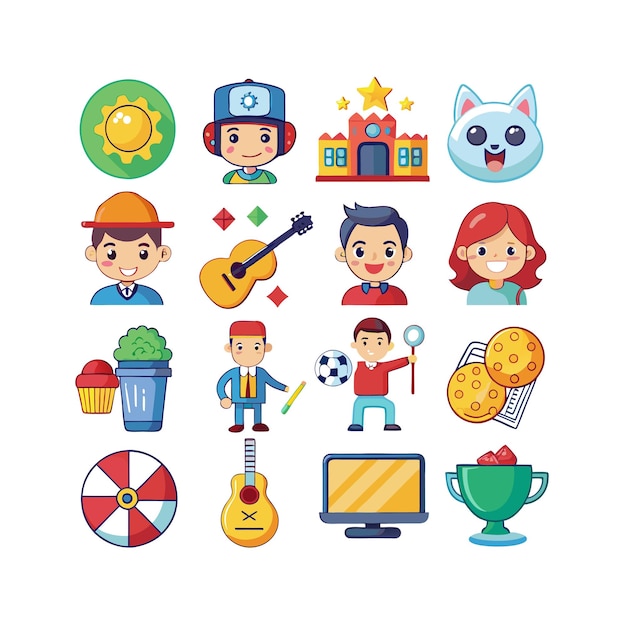 Colección de iconos de pasatiempos e intereses para documentos, sitios web y aplicaciones móviles