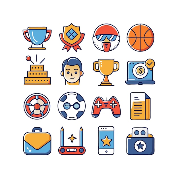 Colección de iconos de pasatiempos e intereses para documentos, sitios web y aplicaciones móviles