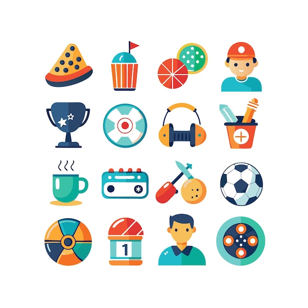 Colección de iconos de pasatiempos e intereses para documentos, sitios web y aplicaciones móviles