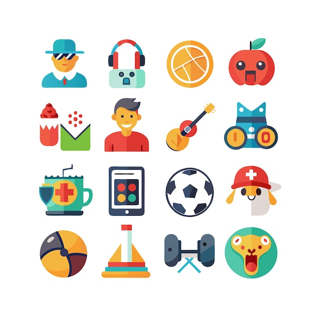 Colección de iconos de pasatiempos e intereses para documentos, sitios web y aplicaciones móviles