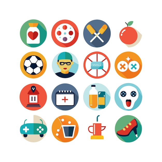Colección de iconos de pasatiempos e intereses para documentos, sitios web y aplicaciones móviles