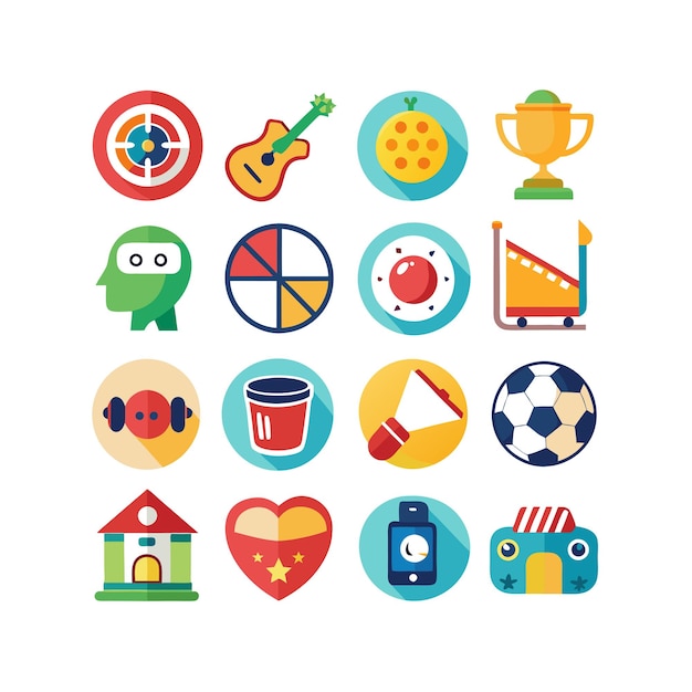 Colección de iconos de pasatiempos e intereses para documentos, sitios web y aplicaciones móviles