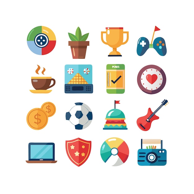Colección de iconos de pasatiempos e intereses para documentos, sitios web y aplicaciones móviles