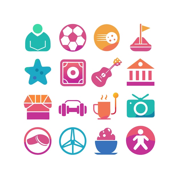 Colección de iconos de pasatiempos e intereses para documentos, sitios web y aplicaciones móviles