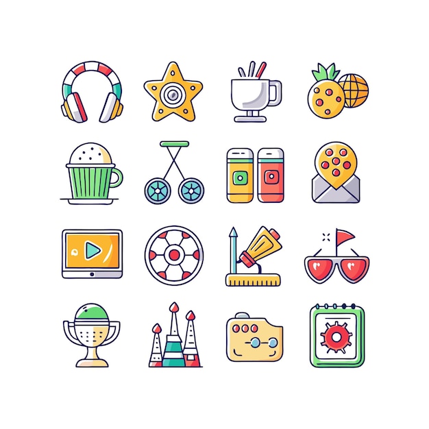 Colección de iconos de pasatiempos e intereses para documentos, sitios web y aplicaciones móviles