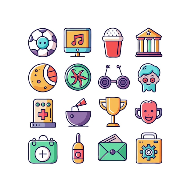 Colección de iconos de pasatiempos e intereses para documentos, sitios web y aplicaciones móviles
