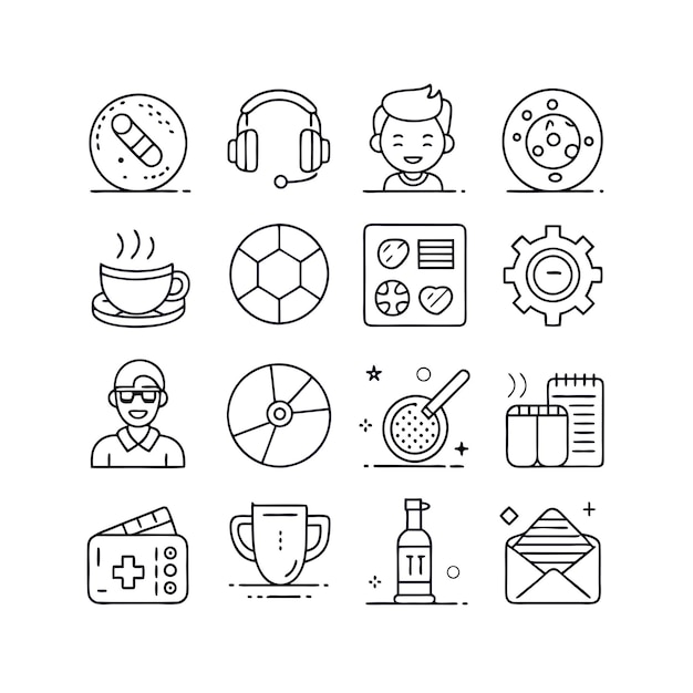 Colección de iconos de pasatiempos e intereses para documentos, sitios web y aplicaciones móviles