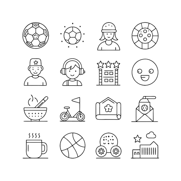 Colección de iconos de pasatiempos e intereses para documentos, sitios web y aplicaciones móviles