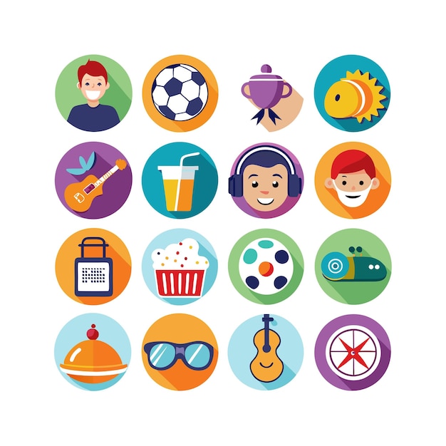 Colección de iconos de pasatiempos e intereses para documentos, sitios web y aplicaciones móviles