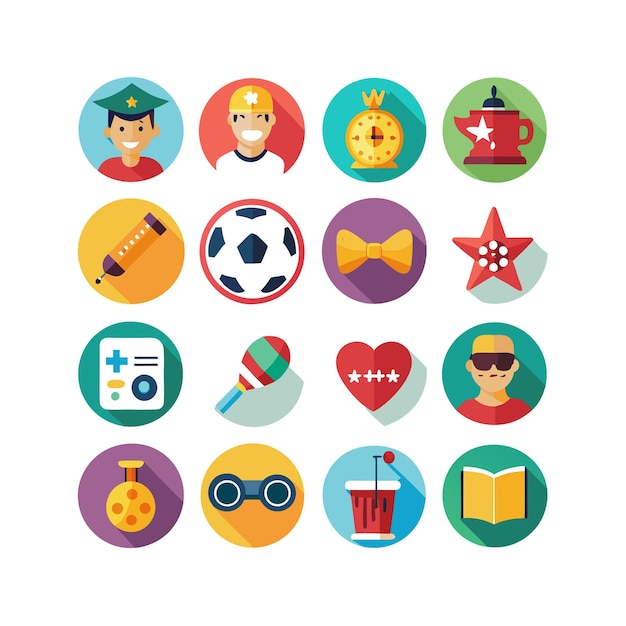 Colección de iconos de pasatiempos e intereses para documentos, sitios web y aplicaciones móviles