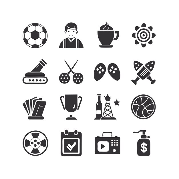 Colección de iconos de pasatiempos e intereses para documentos, sitios web y aplicaciones móviles