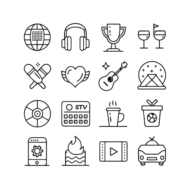 Colección de iconos de pasatiempos e intereses para documentos, sitios web y aplicaciones móviles