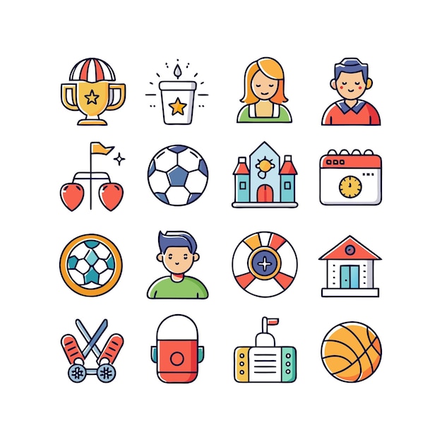 Colección de iconos de pasatiempos e intereses para documentos, sitios web y aplicaciones móviles