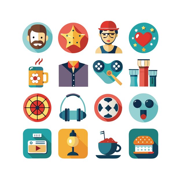 Colección de iconos de pasatiempos e intereses para documentos, sitios web y aplicaciones móviles