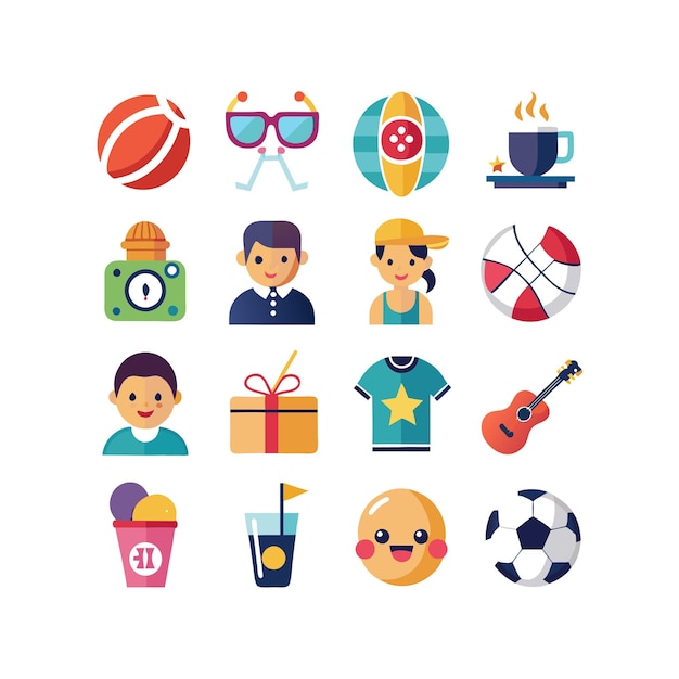 Colección de iconos de pasatiempos e intereses para documentos, sitios web y aplicaciones móviles
