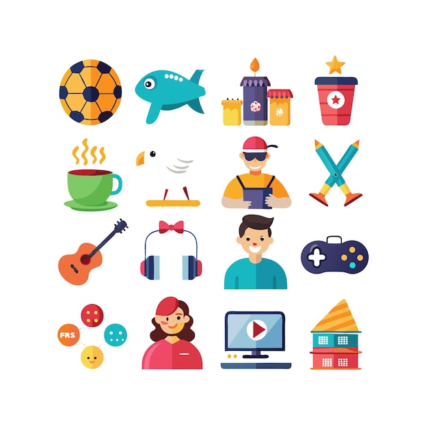 Colección de iconos de pasatiempos e intereses para documentos, sitios web y aplicaciones móviles