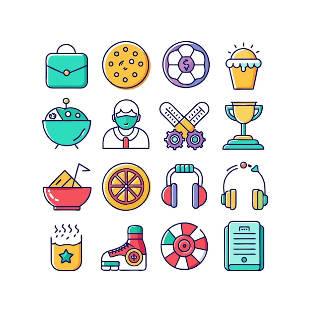 Colección de iconos de pasatiempos e intereses para documentos, sitios web y aplicaciones móviles