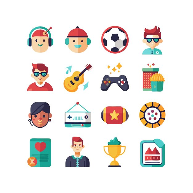 Colección de iconos de pasatiempos e intereses para documentos, sitios web y aplicaciones móviles