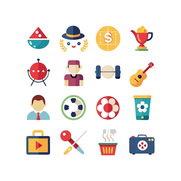 Colección de iconos de pasatiempos e intereses para documentos, sitios web y aplicaciones móviles