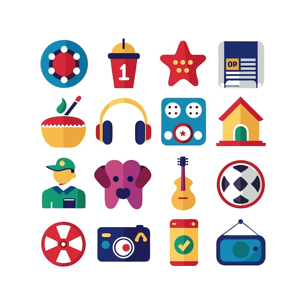 Colección de iconos de pasatiempos e intereses para documentos, sitios web y aplicaciones móviles