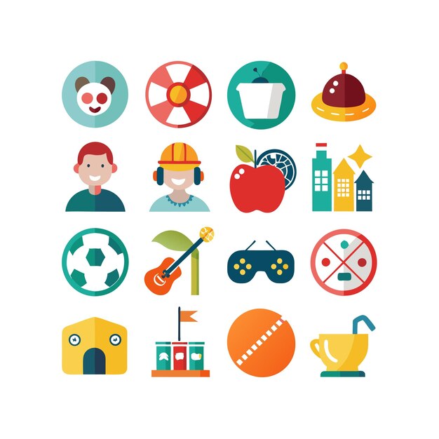 Colección de iconos de pasatiempos e intereses para documentos, sitios web y aplicaciones móviles