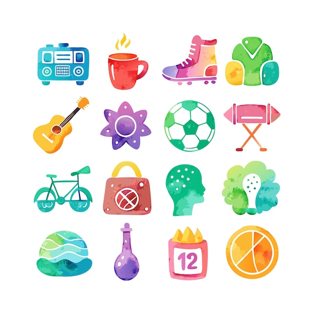 Colección de iconos de pasatiempos e intereses para documentos, sitios web y aplicaciones móviles
