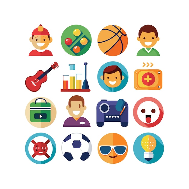 Colección de iconos de pasatiempos e intereses para documentos, sitios web y aplicaciones móviles