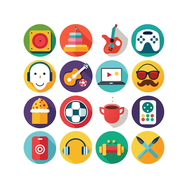 Colección de iconos de pasatiempos e intereses para documentos, sitios web y aplicaciones móviles