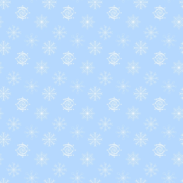 Colección de iconos de patrones sin fisuras de copo de nieve blanco en estilo de línea aislado sobre fondo azul Elementos de diseño de año nuevo símbolo congelado Ilustración vectorial