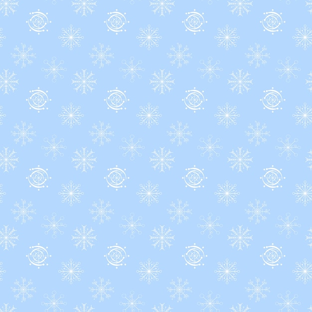 Colección de iconos de patrones sin fisuras de copo de nieve blanco en estilo de línea aislado sobre fondo azul elementos de diseño de año nuevo símbolo congelado ilustración vectorial