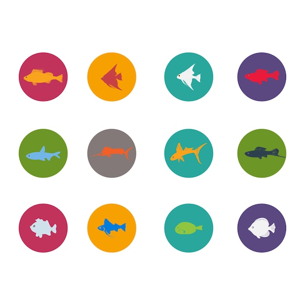 Vector colección de iconos de peces de colores