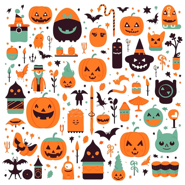 Vector colección de iconos y personajes de siluetas de halloween