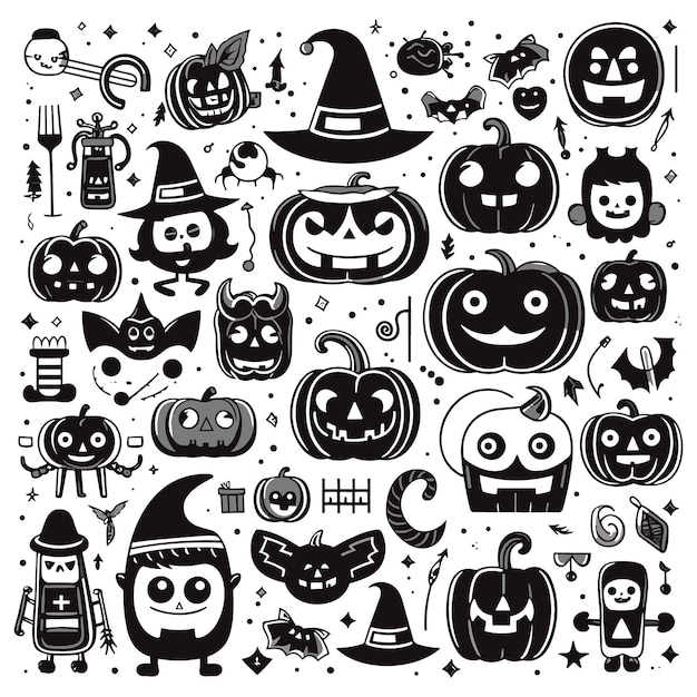 Colección de iconos y personajes de siluetas de Halloween