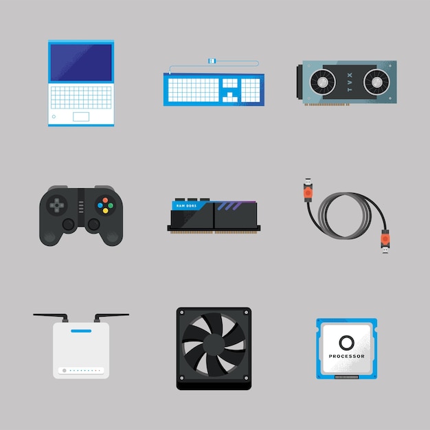 Colección de iconos de piezas de computadora