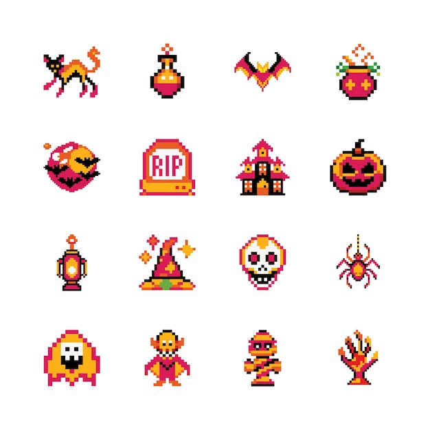 Colección de iconos pixelados de Halloween