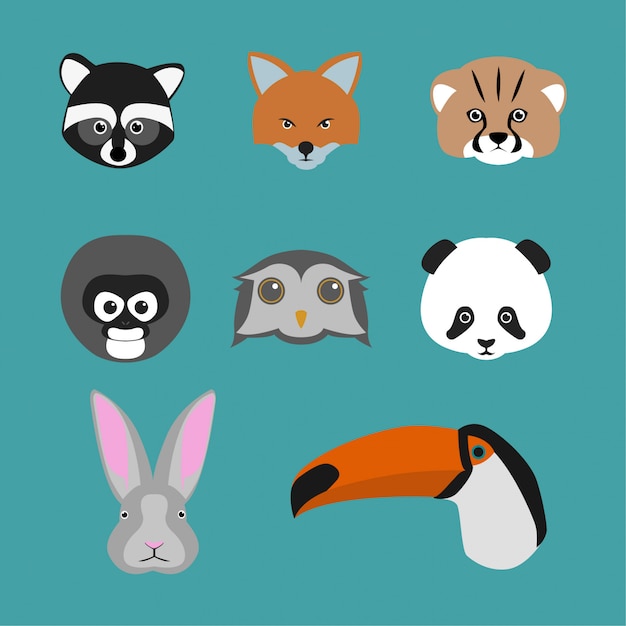 Vector colección de iconos planos de animales.